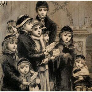 1881 Engraving Children Caroling Hark The Herald Victorian Christmas DWQQ18